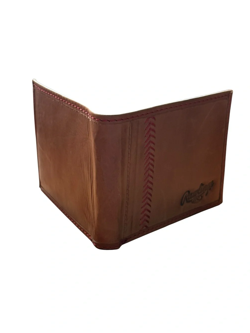 Rawlings Brown Leather Wallet with Pink Stitch Accent